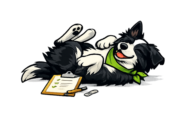 ScoutCollie beside a completed checklist