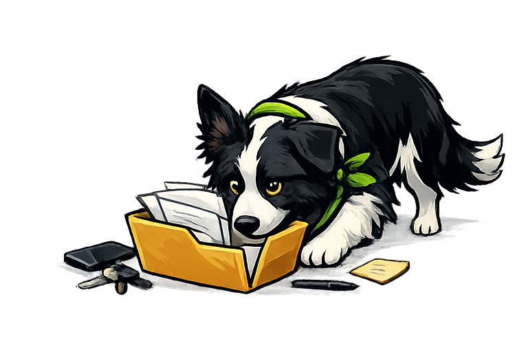 ScoutCollie sniffing through documents